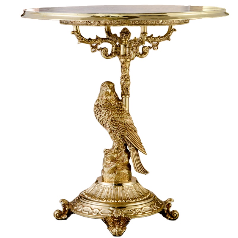 oriental blue and gold brass dewaxed eagle sculptures decoration wooden and copper round table and dining coffee desk