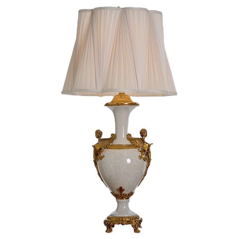 french antique luxury two cast statuary bronze angle and white porcelain flower marquetry table lamp for bedroom and living room